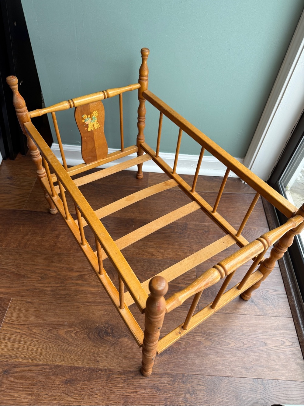 Vintage Wooden Spindle Doll Bed in Honey Brown